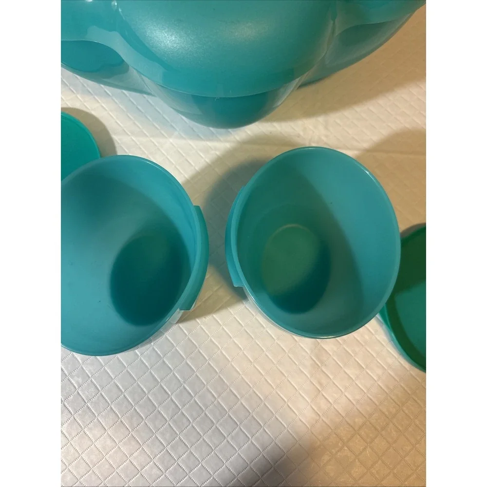 Tupperware 4624 5.6L Chip N Dip Bowl Set Aqua 6pc Divided Lid Tray